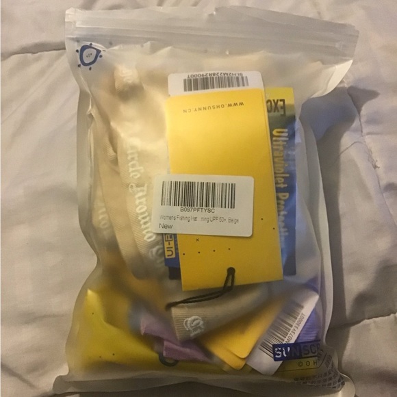 Oh Sunny beige fisherman bucket hat with arm covers & bag carrier NWT - Picture 7 of 8